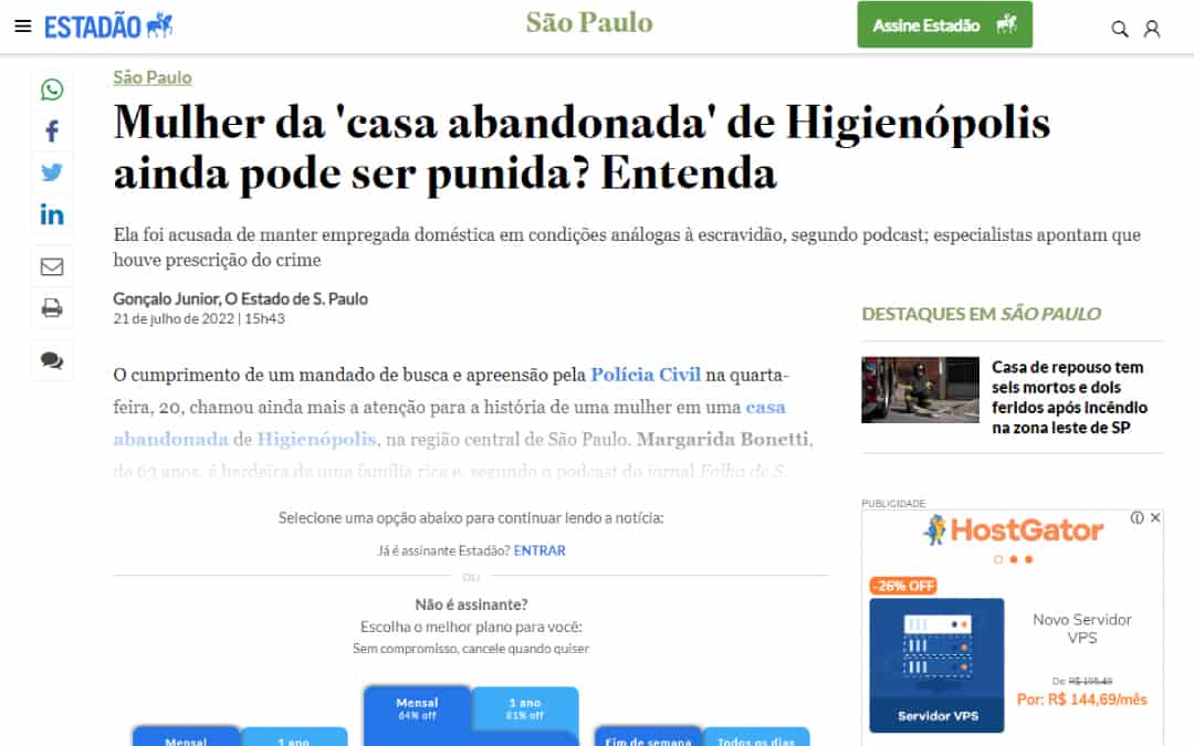 CRIME DE ESCRAVIDÃO NOS EUA – ESTADÃO