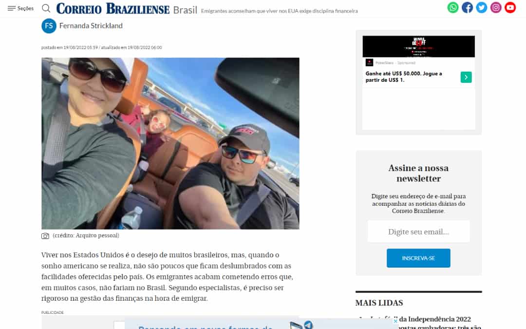 PLANEJAMENTO FINANCEIRO PARA MORAR NOS EUA – CORREIO BRAZILIENSE